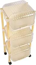Trolley Storage Rack Household Movable Multiple Tiers Plastic Vegetable Storage Basket with Lid Kitchen Organizer for Kitchen Living Room Bathroom Dormitory
