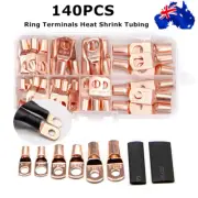 140PCS Assorted Copper Wire Ring Terminal Lug SC Battery Welding Bare Connectors