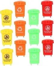 ULDIGI Realistic Miniature Trash Can Toy for Kids 12pcs Set with Lid for Sandboxes and Dollhouse Play