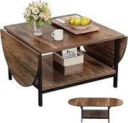 [SAYGOER] Coffee Table 2-Tier Small Folding Coffee Tables with Storage for Living Room Mid Century Center Table Vintage Extended Table with Two Foldable Panel for Large or Small Space, Rustic Brown