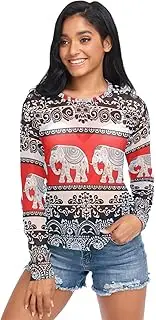 [RPLIFE] Black White Elephants Tribal Mesh Top, Sheer Sleeve Blouses for Women S-XXL