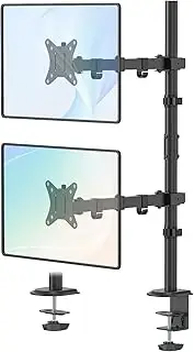 WORLDLIFT Dual Monitor Stand- Vertical Stack Monitor Desk Mount for Two Screens Up to 35 Inch Height Adjustable Screen Supports with Swivel, Tilt, Rotation, C-Clamp and Grommet Bases