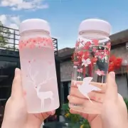 Cute Sakura Bird / Deer Transparent Frosted Water Bottle Tumbler Drink Container