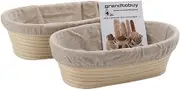 10" Oval Bread Proofing Basket Pack 2 Sourdough Bannetons Bortform Proving Rattan Basket Hold 500g Dough with Linen Liner Cloth