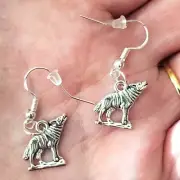 925 silver wolf earrings native Navajo style handmade stamped sterling