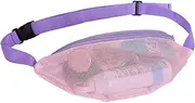 [Generisch] Mesh Shoulder Beach Bag, Mesh Beach Bag - Adjustable Mesh Beach Bag for Hanging, Mesh Shell Bag with Large Capacity for Swimming, Holiday, Travel, Picnic and Beach, pink purple ribbon, Siehe