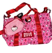 Hello Kitty Strawberry Travel Duffle & Hip Bag & Luggage Tag 3 Piece Set~BNWT
