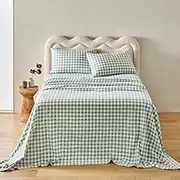 MyHouse Printed Flannelette Sheet Set - Sage Check - King Single