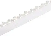 uxcell 5 Yard Faux Pearl Lace Ribbon, 0.47" Wide Pearl Fringe Applique Embroidered Pearl Bead Lace Trims for Wedding Party Home Decoration Sewing Craft, White