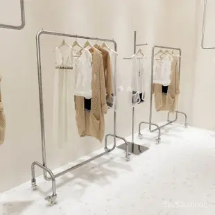 【廠傢直銷 免運】服裝店掛衣桿服裝展示架不銹鋼移動衣架 中島掛衣桿立式自由伸縮 輕鬆折疊 晾衣架 曬衣架 陽臺掛衣曬衣桿