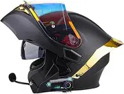 DOT Approved Bluetooth Modular Motorcycle Dual Visor Helmet, Flip Up Full Face Integrated Helmet, with Waterproof Bluetooth can Support Two-Person Intercom, for Adults Men Women 55-64CM
