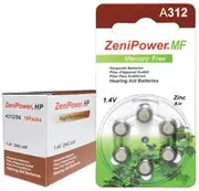 ZENIPOWER HEARING AID BATTERY A312 SIZE 312 6 CARD OF 10 = 60 BATTERIES