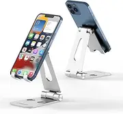 Adjustable Cell Phone Stand, Cyboss Cell Phone Holder Aluminum Desktop Phone Dock Holder Compatible with iPhone 13/13 Pro Max, SE, XR, Samsung Galaxy Note S22 Ultra, Tablet Stand, Silver
