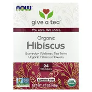 NOW Foods, Organic Hibiscus, Caffeine Free, 24 Tea Bags, 1.7 oz (48 g)