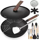 13'' Carbon Steel Wok, 12 Piece Wok Pan & Stir-Fry Pans Set with Lid & Cookwa...