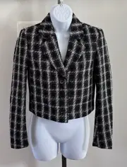 NWT Nine West Black / Silver Short Blazer Button Up Ladies Sz XS MSRP $129.00
