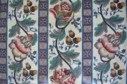 30 + Yards avail / WAVERLY SCHUMACHER Large Scale JACOBEAN STRIPE / Blue, Gray