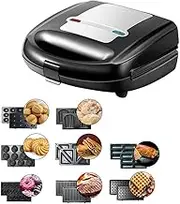 Multifunctional Electric Breakfast Maker, Electric Donut Sandwich Baking Machine with 8 Removable Plates, Waffle Iron with LED Indicator Lights Panini Press Grill for Sandwich Donut Waffle Nut