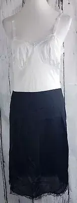 VTG Nancy King Lingerie Dress Full Slip Lace Nylon #2127 Black & White Size 34