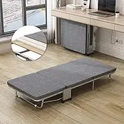 LIODUX 3-Folding Bed with Mattress, Office Portable Foldable Bed, Roll Away Beds Guest Bed on Wheels, with Memory Foam Mattress & Reinforced Frame, Space Saving Office Bed (80 x 180CM)