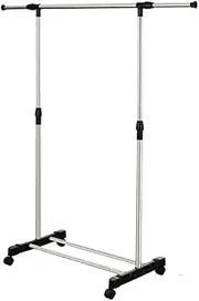 Clothes Drying Stand Stainless Steel, Adjustable Standing Hanger For Clothes with Adjustable Rail and Wheels, Heavy Duty Coat Rack and Shoe Bench Storage Stand for Indoor Bedroom