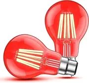 B22 Red Led Light Bulb 6W, B22 A60 Red Glow Effect Clear Glass Filament Decorative Led Bulb, 60W Incandescent Replacement, for Christmas,Party Decorative Lighting, Non-Dimmable(Pack of 2)