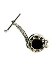 [Cudworth] Rhodium Plated and Onyx Tie Tak and Chain in Silver