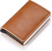 [KXUISDUJ] Leather Purse Men Smart Wallet Rfid Safe Anti-theft Holder Women Small Purse Bank ID Cardholder Metal Thin Case Black PU Leather Card Clip Bag (Color : Brown), Brown