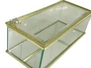 GOLD ROPE TRIM RECTANGULAR 21CM METAL GLASS BEE MOTIF JEWELLERY TRINKET BOX