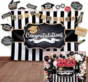 2024 Graduation Party Backdrop - Classy Black, White and Gold Theme Photography Fabric Backdrop and Studio Props DIY Kit. Great as Photo Booth Background Party Supplies and Prom Banner Decorations