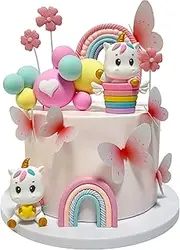 Unicorn Cake Toppers， Unicorn Cake Decoration Set for Girl Kid Women Birthday Party， Unicorn Theme Party Decoration