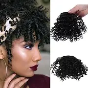 FENGTUO Clip-In Curly Hair Bangs Extension Fluffy Topper Hair Front Fringe (Black, 15cm)