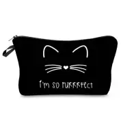 Kitty Cat Whiskers Makeup Cosmetic Bag Zip I'm so Purrrfect Black & White NIP #2