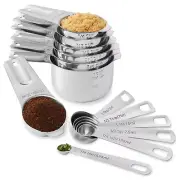 13 PC Stainless Steel Measuring Cup Spoon Set Kitchen Dry Liquid Baking Cooking