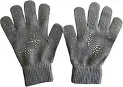 (Gray) - Fashion Every Day Girls Ice Skating Gloves/Magic Stretch Gloves with Clear Rhinestones Snow Flakes (Grey)