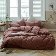 [AMWAN] Duvet Cover Set, Queen, Brick Red, Jersey Knit Cotton, 100% Cotton, 3 Pieces, Modern Style, Bed Linen
