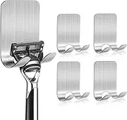 iDopick 4PCS Razor Holder for Shower, Premium 304 Stainless Steel Waterproof No Drilling Shaver Holder, Heavy Duty Self Adhesive Towel Hooks for Kitchen Bathroom, Multi Purpose Bathrobe Loofah Hooks