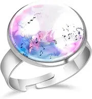 [FVQL] Adjustable Ring for Girls, art pattern music notes, 1.7cm/0.67inch, Glass, glass