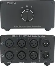 SOLUPEAK 3-Way XLR Stereo Audio Switch Box, Balanced Audio Converter, Passive Signal Source Audio Input Selector Switcher Splitter Box 3 in 1 Out (X301)