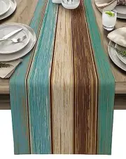 Cotton Linen Table Runner Dresser Scarves Retro 13X90 Inch Green&blue&brown
