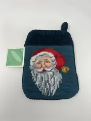 NEW, NOS Vintage Jabara Wool Needlepoint Pot Holder Christmas Santa