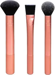 Real Techniques Flawless Base Makeup Brush Kit 2.0, Face Brush Set for Liquid, Cream, & Powder Products, Bronzer & Foundation, Streak Free Makeup Application, Soft Synthetic Brushes, 3 Piece Set