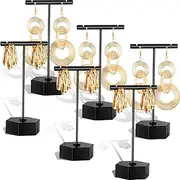 [Reginary] 6 Pcs Metal Earring T Bar Stand Retail Earring Display Stand Holder with Hexagon Base Tabletop Jewelry Tower Necklace Organizer for Bangles Bracelets, Hexagon Base 6 Pcs Height 4.5" and 5.3"(Black)