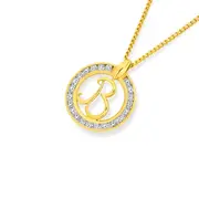 9ct Cubic Zirconia Circle Script Initial B Pendant in Clear