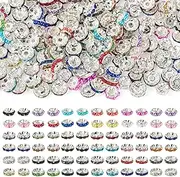 Pandahall 150Pcs Rondelle Spacer Beads for Pens Making 10mm Silver Wave Rhinestone Spacer Beads Imitation Pearl Bling Brass Metal Bead for Beadable Pens DIY Bracelet Jewelry Making (Mixed Color)