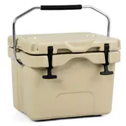 Costway 15L Portable Insulated Food Storage Ice Chest Leak-Proof 24 Cans Ice Box for Camping Khaki