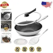 12-Inch Stainless Steel Wok with Lid & Steamer - Non-Stick Induction Compatible