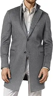 [Zylphorix] Men's Mid Long Button Wool Blend Coat Single Breasted Long Sleeves Loose Overcoat Winter Side Pocket Cozy Outerwear, Grey, X-Large