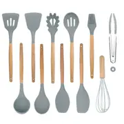 11 In 1 Silicone Wood Handle Heat-Resistant Cooking Cutlery Sets Kitchen Tools