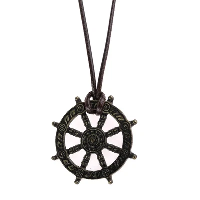 Dharma Pendant Wheel of Life Samsara Bronze Amulet Buddhist Talisman Necklace fo